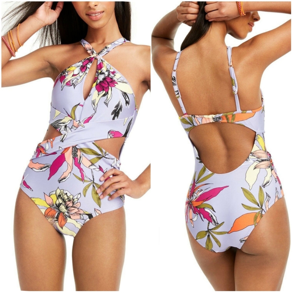 Bar III Wild Tropic Cutout One-Piece Swimsuit | Size M | NWT | Multicolor Tropic